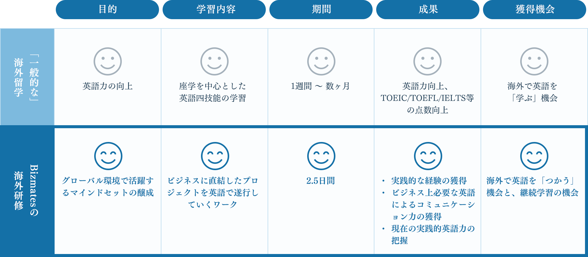 「一般的な」留学とBizmatesの海外研修の違い