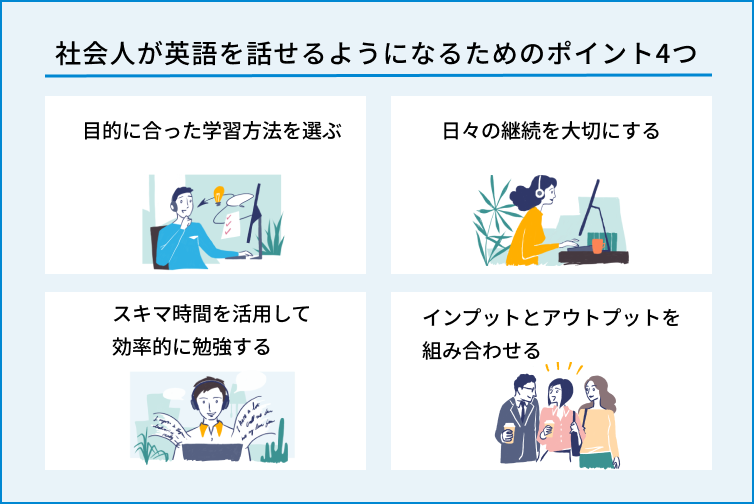 社会人が英語を話せるようになるためのポイント4つ