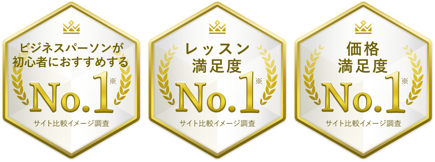 ビジネスパーソンが初心者におすすめするNo.1 レッスン満足度No.1 価格満足度No.1 サイト比較イメージ調査