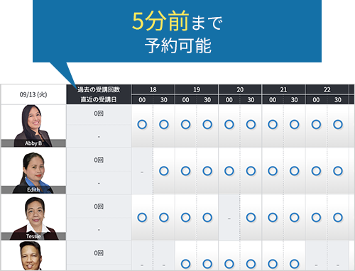 5分前まで予約可能 