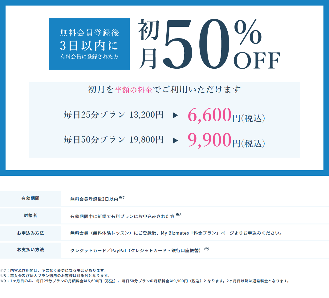 初月50%OFFキャンペーン